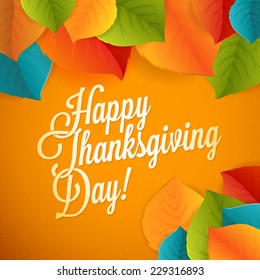 Happy Thanksgiving greeting card template with leaves