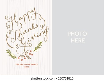 Happy Thanksgiving Greeting Card Template with Hand Drawn Texts
