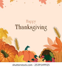 A happy thanksgiving greeting full of joy and blessings. To celebrate thanksgiving with fruits, veggies and harvested crop