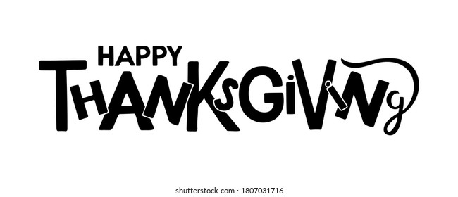 Happy Thanksgiving Hand drawn lettering. Autumn celebration vector calligraphy text for Thanksgiving Day. For cards, prints, invitations, t-shirt design. Black text isolated on white background.