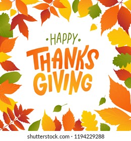 Happy Thanksgiving Day Autumn Leaves Hand Stock Vector (Royalty Free ...