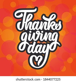 Happy Thanksgiving hand drawn vector lettering. Thanksgiving typography poster. Celebration text with leaves for postcard, cards, stickers, print, cover. Vector calligraphy lettering holiday quote.