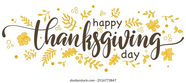 Happy thanksgiving hand lettering calligraphy isolated on white background. Vector holiday illustration element. Happy thanks giving script calligraphy