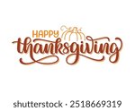 Happy Thanksgiving hand lettering composition with pumpkin silhouette