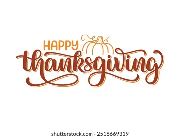 Happy Thanksgiving hand lettering composition with pumpkin silhouette