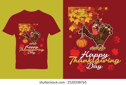 Happy Thanksgiving hand lettering. Handwritten text with leaves and pumpkin family t-shirt typography, print ready t shirt Vector illustration