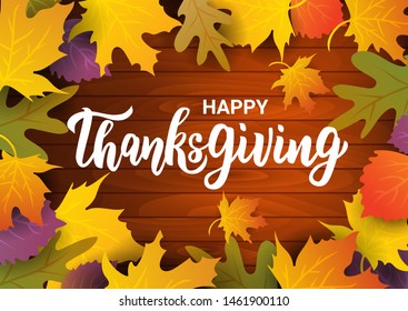 Happy Thanksgiving hand lettering text. Typography for logo, icon, card, invitation and banner template. Greeting card for Thanksgiving day celebration. Vector illustration