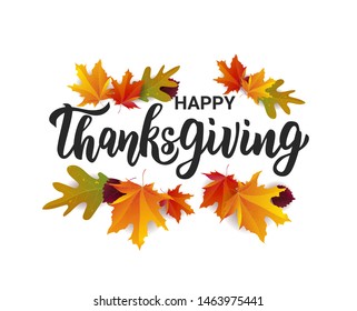 Happy Thanksgiving hand lettering text. Typography for logo, icon, card, invitation and banner template. Greeting card for Thanksgiving day celebration. Vector illustration.