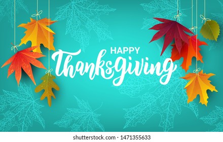 Happy Thanksgiving hand lettering text. Typography for logo, icon, card, invitation and banner template. Greeting card for Thanksgiving day celebration. Vector illustration.