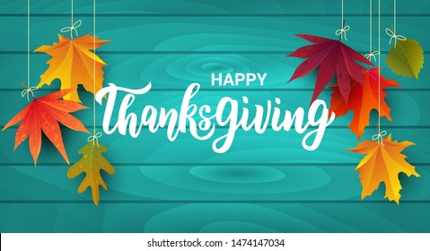 Happy Thanksgiving hand lettering text. Typography for logo, icon, card, invitation and banner template. Greeting card for Thanksgiving day celebration. Vector illustration.