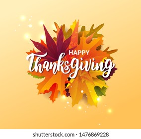 Happy Thanksgiving hand lettering text. Typography for logo, icon, card, invitation and banner template. Greeting card for Thanksgiving day celebration. Vector illustration.