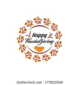 Happy Thanksgiving hand lettering text. Typography for logo, icon, card, invitation and banner template. Greeting card for Thanksgiving day celebration. Vector illustration.