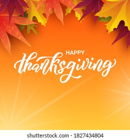 Happy Thanksgiving hand lettering text. Typography for  card, invitation and banner template. Greeting card for Thanksgiving day celebration. Vector illustration.