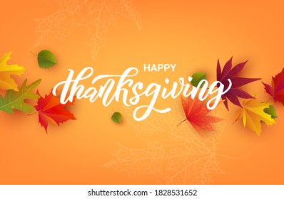 Happy Thanksgiving hand lettering text. Typography for  card, invitation and banner template. Greeting card for Thanksgiving day celebration. Vector illustration.