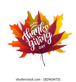 Happy Thanksgiving hand lettering text. Typography for  card, invitation and banner template. Greeting card for Thanksgiving day celebration. Vector illustration.