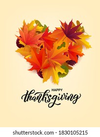 Happy Thanksgiving hand lettering text. Typography for  card, invitation and banner template. Greeting card for Thanksgiving day celebration. Vector illustration.