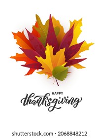 Happy Thanksgiving hand lettering text. Typography for logo, icon, greeting card, invitation and banner template. Greeting card for Thanksgiving day celebration. Vector illustration.