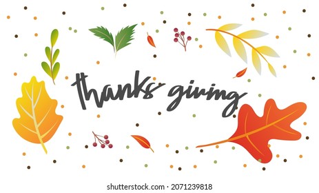 happy thanksgiving handwriting calligraphy with leaf autumn isolated on white background ,for content online or banner for your website and template , Flat Modern design , illustration Vector EPS 10