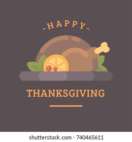 Happy Thanksgiving. Holiday turkey dish flat illustration