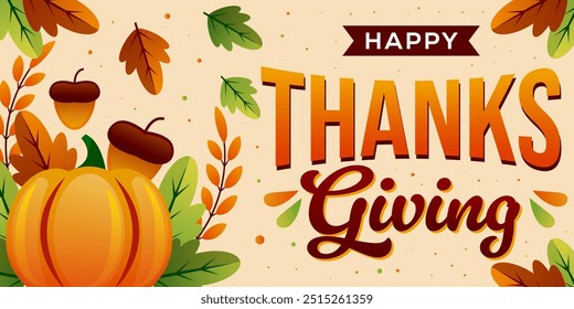 happy thanksgiving horizontal banner illustration in gradient
