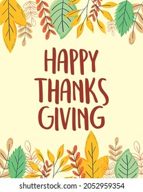 Happy thanksgiving illustration with decorative leaves frame