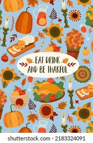 Happy Thanksgiving illustration with festive table, Vector design for card, poster, flyer, web and other use