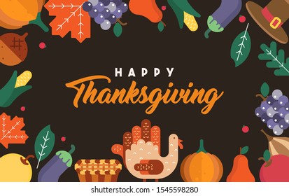 Happy thanksgiving illustration in isolated dark brown background