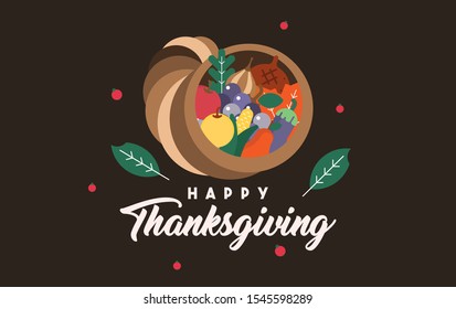 Happy thanksgiving illustration in isolated dark brown background