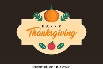 Happy thanksgiving illustration in isolated dark brown background