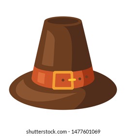 Happy Thanksgiving illustration of pilgrim hat. Autumn seasonal holiday item.