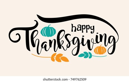 Happy Thanksgiving illustration with pumpkins and leaves. EPS 10 vector.