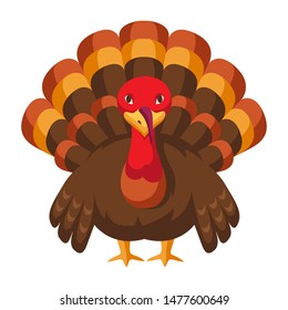 Happy Thanksgiving illustration of turkey. Autumn seasonal holiday bird.