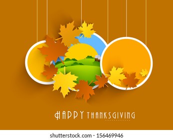 Happy Thanksgiving labels, tags or stickers with maple leafs. 
