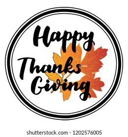happy thanksgiving lettering in a circle background white and maple leaf design EPS10