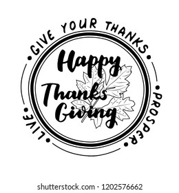 happy thanksgiving lettering in a circle background white and maple leaf design EPS10