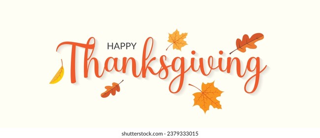 happy thanksgiving lettering design with leaf perfect for banner, poster design.