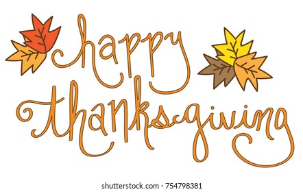 Happy Thanksgiving Lettering and Fall Leaves