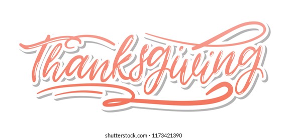 Happy Thanksgiving lettering. Illustration leaves, pumpkin, turkey, vegetables and fruits on textured background. Design for greeting card and invitation of seasonal fall holidays, halloween, Give