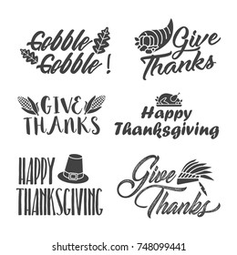 Happy Thanksgiving lettering quotes, vintage typography, greeting card design elements.