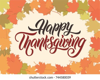 Happy thanksgiving lettering text. Vector illustration.