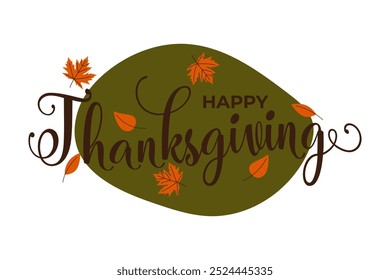 Happy Thanksgiving Lettering Typography With Maple Leaf Autumn Season Isolated on White Background.