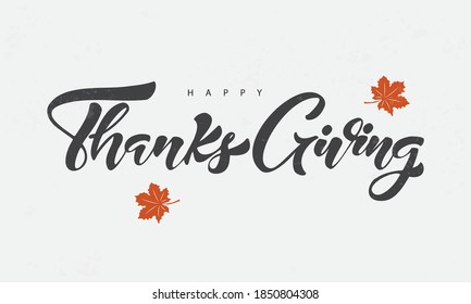 Happy Thanksgiving lettering typography poster. Vector illustration. Vintage autumn calligraphy for card, postcard, logo, badge, web. 