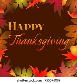 Happy Thanksgiving lettering typography poster. Autumn Celebration quote on textured colourful background for postcard, icon, logo, badge.