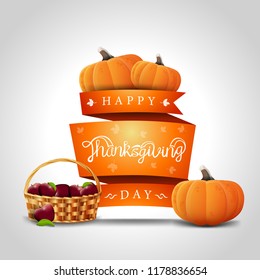 Happy Thanksgiving. The logo with the pumpkin and basket of apples 
