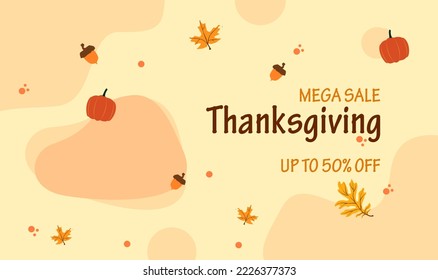 Happy Thanksgiving Mega Sale Background Poster with Light Brown color. Suitable to use on Thanks Giving event. Also suitable for uploading social media at Thanks Giving event