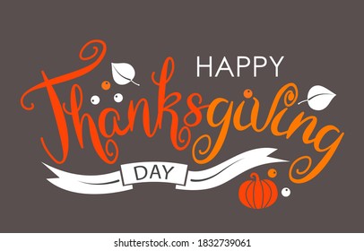Happy Thanksgiving Merry Greeting Card Calligraphic Print Design Hand Drawn Thanksgiving Lettering
