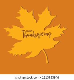 Happy thanksgiving on a maple leaf. Orange vector illustration