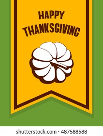 Happy Thanksgiving. Orange flag with hand drawn pumpkin. Vector illustration.
