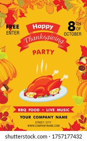 Happy thanksgiving party vertical banner. Cartoon illustration of happy thanksgiving party vector vertical banner for web design