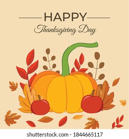 Happy thanksgiving potrait background. Flat illustration thanksgiving with autumn.